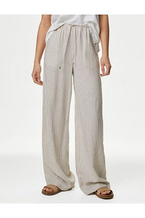 شلوار بژ زنانه کتان Marks & Spencer - کد 835522237