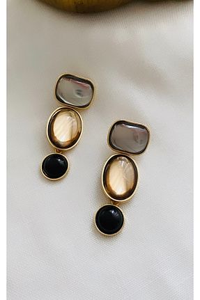 گوشواره جواهر قهوه ای برنجی VNS Accessories - کد 887993252