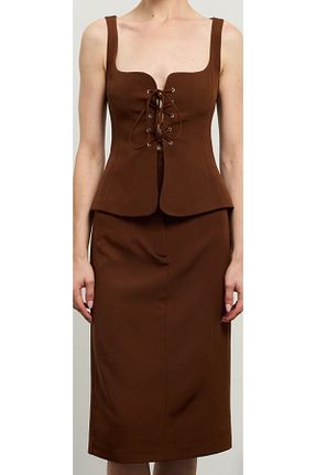 ست بالاتنه و پائین تنه قهوه ای زنانه بافتنی MODA - کد 888141991
