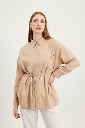 پیراهن قهوه ای زنانه اورسایز Birgül Bektaş - کد 888594341