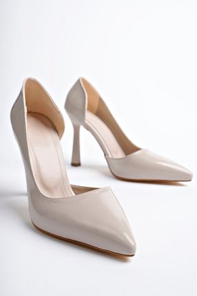 کفش پاشنه بلند کلاسیک بژ زنانه چرم لاکی CİMİLİ SHOES - کد 888148057