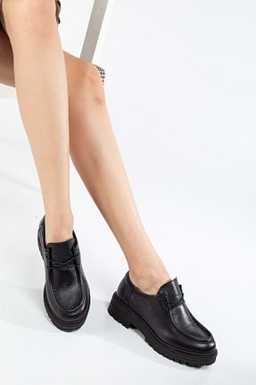 کفش لوفر مشکی زنانه چرم خالص ANALİN SHOES - کد 882244243