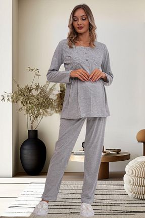ست لباس راحتی بارداری طوسی زنانه پنبه ای Mecit Pijama - کد 888595047