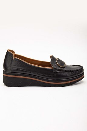 کفش لوفر مشکی زنانه چرم خالص ANALİN SHOES - کد 837999881