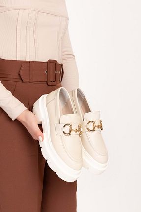 کفش لوفر بژ زنانه چرم خالص Gondol - کد 888599226
