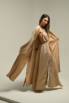 کیمونو و کافتان بژ زنانه پنبه ای Tfifty - کد 888252479