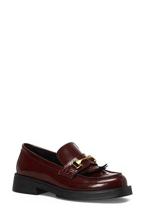 کفش لوفر زرشکی زنانه چرم خالص Nine West - کد 851189225