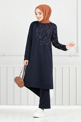 ست بالاتنه و پائین تنه حجاب سرمه ای زنانه رگولار ModaMerve - کد 888622760