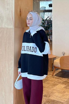 سوئیشرت حجاب مشکی زنانه پنبه ای lamelif - کد 888295397