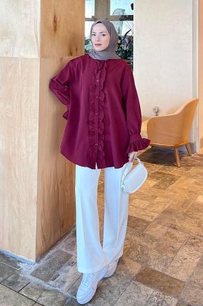 تونیک حجاب زرشکی زنانه ویسکون lamelif - کد 888623209