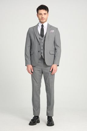 کت و شلوار طوسی مردانه یقه کتی Frappoli - کد 882396737