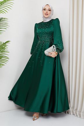 لباس مجلسی حجاب سبز زنانه یقه دوچرخه Olcay - کد 808318503
