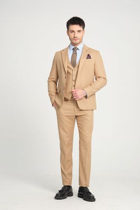 کت و شلوار بژ مردانه یقه کتی Frappoli - کد 882396776