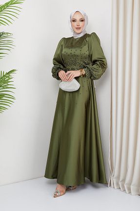 لباس مجلسی حجاب سبز زنانه یقه دوچرخه Olcay - کد 818442248