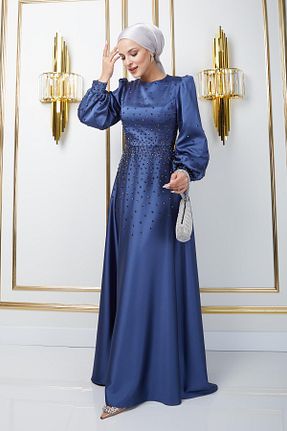 لباس مجلسی حجاب آبی زنانه یقه دوچرخه Olcay - کد 824470030