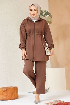ست بالاتنه و پائین تنه حجاب قهوه ای زنانه رگولار Neva Style - کد 888411081