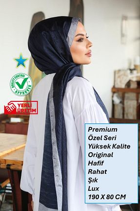 روسری سرمه ای İpek Vual Hint İpek - کد 888418333