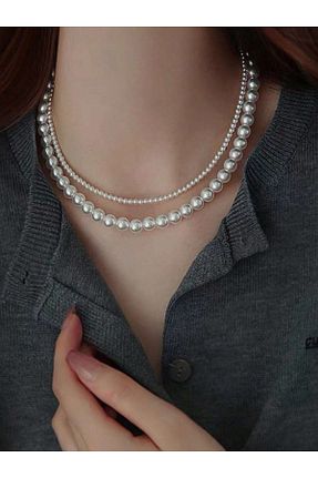 گردنبند جواهر سفید زنانه مروارید SHİNELİZE - کد 888517890