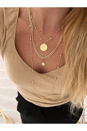 گردنبند جواهر طلائی زنانه برنجی Trendy Butik - کد 809145618