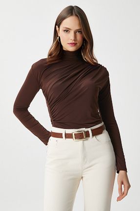 بلوز قهوه ای زنانه ساده Ritnice - کد 888535010