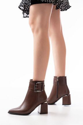بوت / نیم بوت قهوه ای زنانه چرم مصنوعی Mida Shoes - کد 888553983