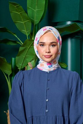 روسری آبی پنبه پلی استر İpekhan - کد 850311208