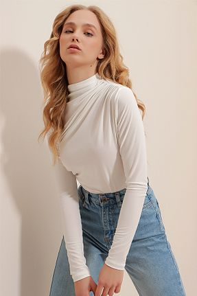 بلوز سفید زنانه ساده Trend Alaçatı Stili - کد 410402271