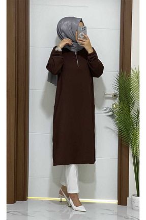 تونیک حجاب قهوه ای زنانه ویسکون modasura - کد 758894195