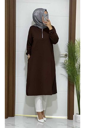 تونیک حجاب قهوه ای زنانه ویسکون modasura - کد 758894195