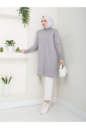 تونیک حجاب طوسی زنانه مخلوط ویسکون MODAMÜNASİP - کد 886757890