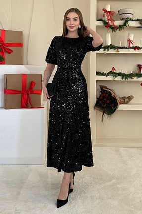 لباس مجلسی و فارغ التحصیلی مشکی زنانه ساتن Elbee Fashion Woman - کد 886780463