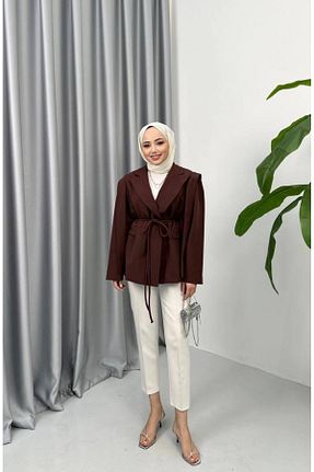 کت بلیزر قهوه ای زنانه کرپ She Olive - کد 886773970