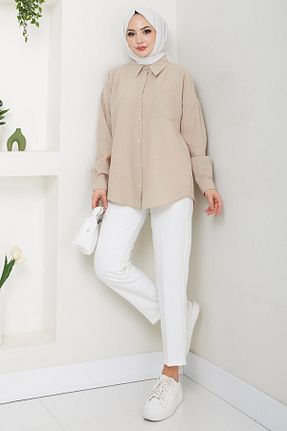 بلوز حجاب بژ زنانه اورسایز hafsamina - کد 886813288