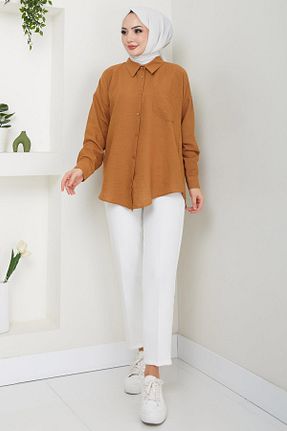 بلوز حجاب قهوه ای زنانه اورسایز hafsamina - کد 886803377