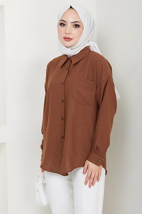 بلوز حجاب قهوه ای زنانه اورسایز hafsamina - کد 886790588