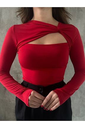 بلوز قرمز زنانه ساده Asfa Moda - کد 886803398