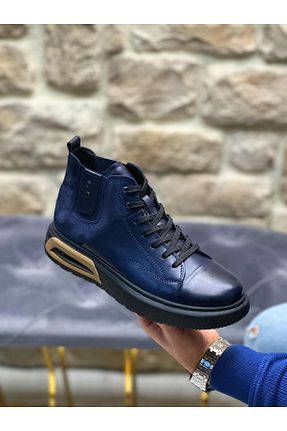 بوت / نیم بوت سرمه ای مردانه چرم خالص ByItallanoshoes - کد 886837375