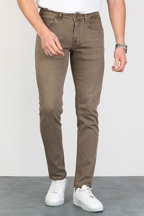 شلوار جین قهوه ای مردانه پاچه تنگ HLT JEANS - کد 770835417