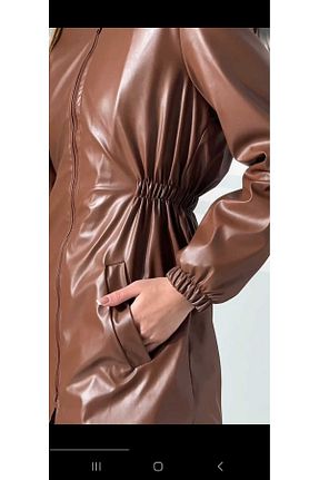 کاپشن حجاب قهوه ای زنانه چرم مصنوعی RABENBOUTIQUE - کد 887002200