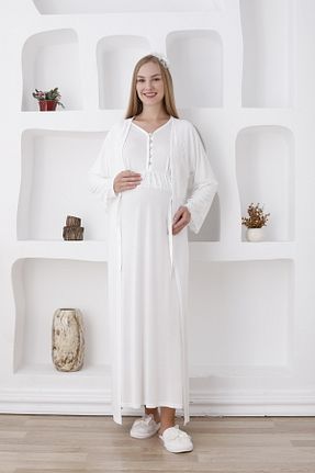 لباس شب بارداری سفید زنانه ساده ERDENİZ TEKSTİL - کد 886998674