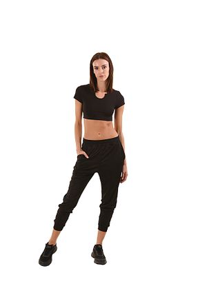 شلوار کرمگن مشکی زنانه رگولار MODA - کد 887077004
