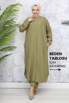ست بالاتنه و پائین تنه حجاب سبز زنانه اورسایز ASİLNUR - کد 882283904