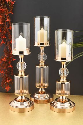 شمعدان و شمع گیر زرد فلزی AKSESUAR EVRENİ - کد 887225741