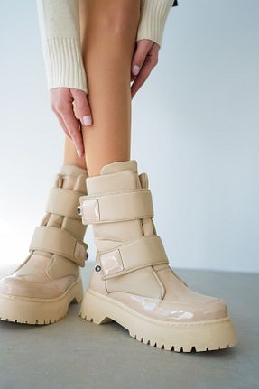 بوت / نیم بوت بژ زنانه پاشنه تخت selinshoes - کد 887361155