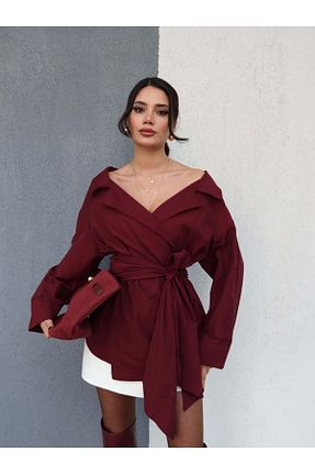 پیراهن زرشکی زنانه اورسایز ESRAHELVACI - کد 887355074