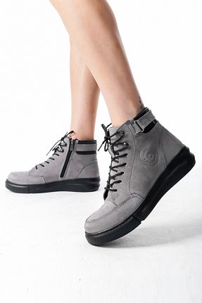 بوت / نیم بوت طوسی زنانه چرم خالص Dericalle shoes - کد 851445756