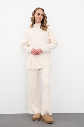 ست بالاتنه و پائین تنه بژ زنانه رگولار Qutu Butik - کد 887465000