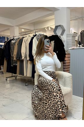 دامن قهوه ای زنانه ساتن Esilapark - کد 887484710