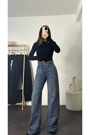شلوار جین آبی زنانه پاچه گشاد nona butik - کد 887517770