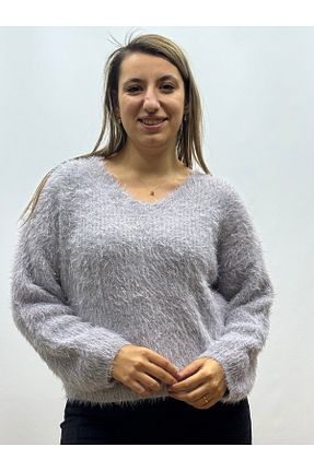 پلیور طوسی زنانه ساده İTALYAN BUTİK - کد 887514245